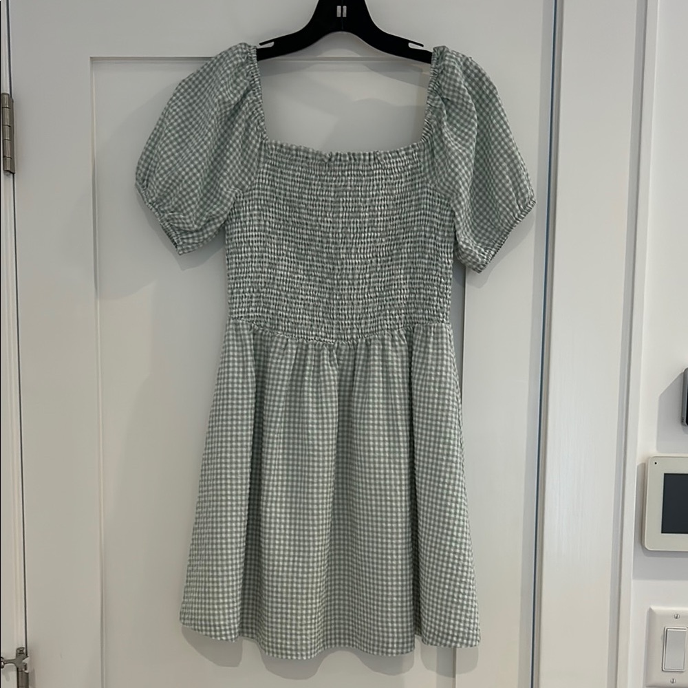 Green Gingham Puff Sleeve Dress
